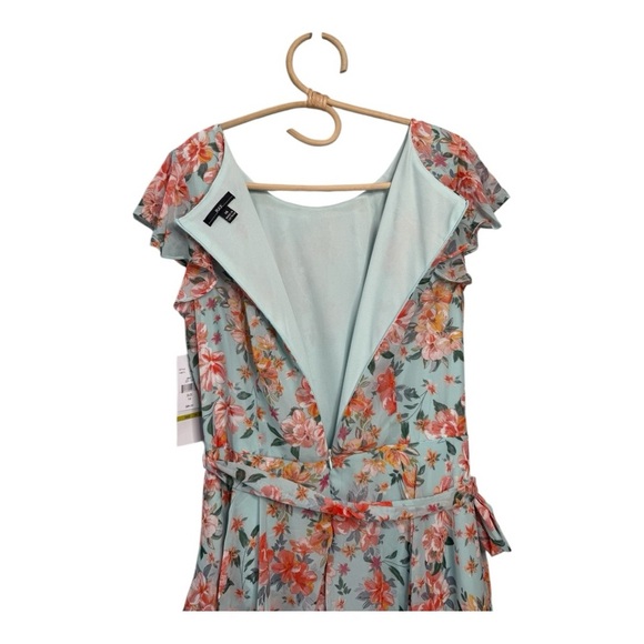 R&K Blue Coral Tiered Ruffle Flutter Sleeve Tie Waist Maxi Dress NEW Feminine - Picture 8 of 14